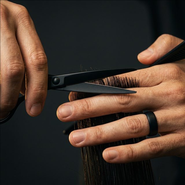 Precision shears cutting a clean line of hair