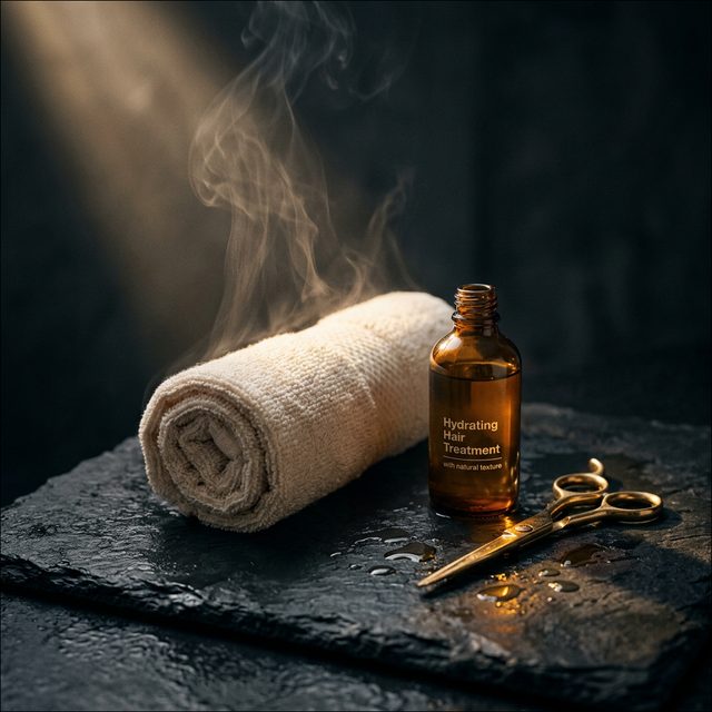 Warm towel and hydrating treatment for a ritual haircut