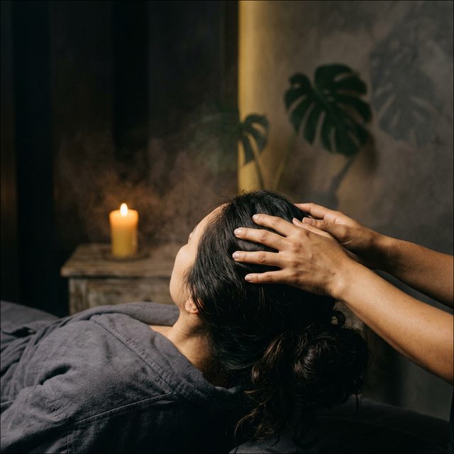 Gentle scalp massage by candlelight